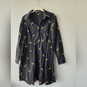 Allegra K COTTON dress Black With Yellow Embroidered Flowers Medium